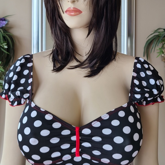 RETRO POLKA DOT DRESS w/ RED RIBBONS! - Picture 1 of 4